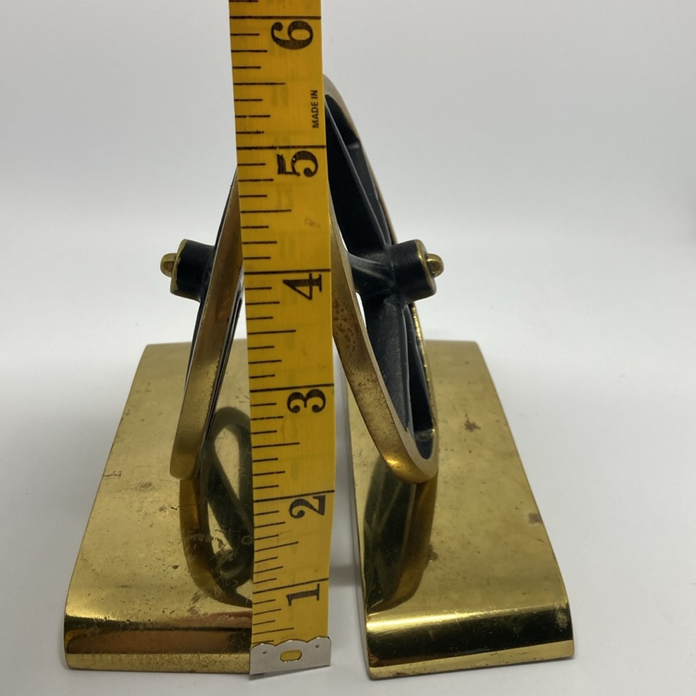 1960 Virginia Metal Works Polished Brass Wagon Wheel Bookends - Picture 11 of 13